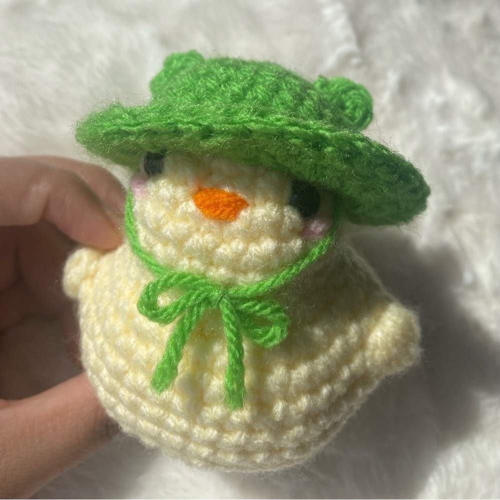Kawaii Adorable Amigurumi Chubby Baby Duck Crochet with Green Frog Hat